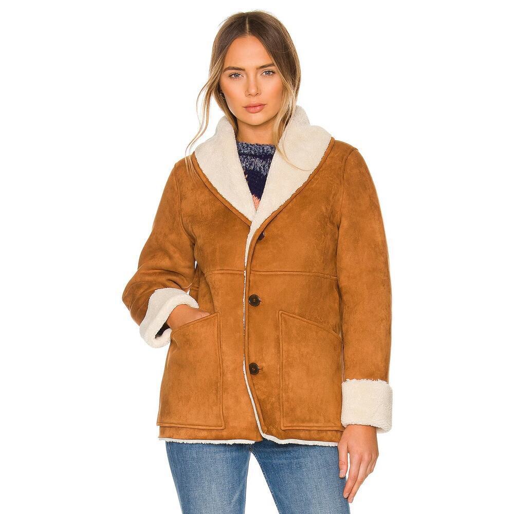 Mother The Shawl Collar Timber Faux Suede Fur Trim Jacket Cozy Chic Pit Stop L
